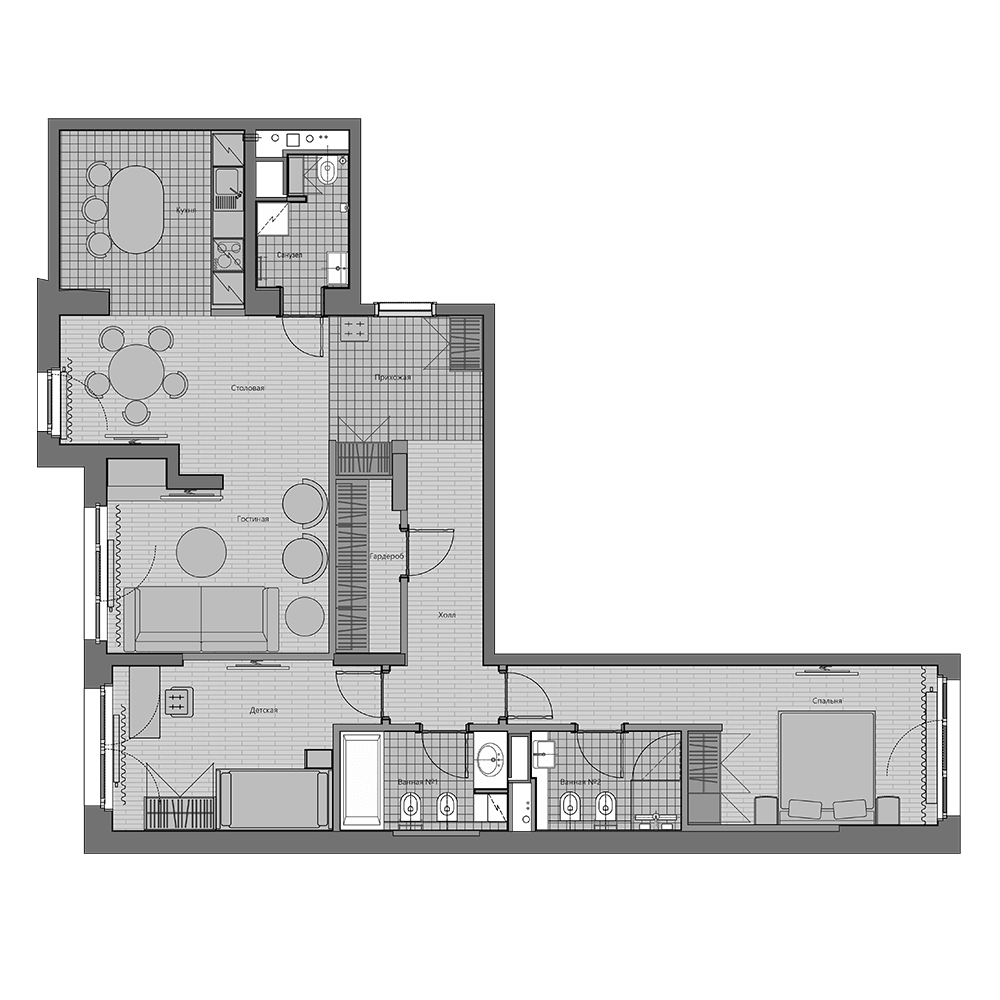 Планировка — Маршал, 3-комн., 94 м²