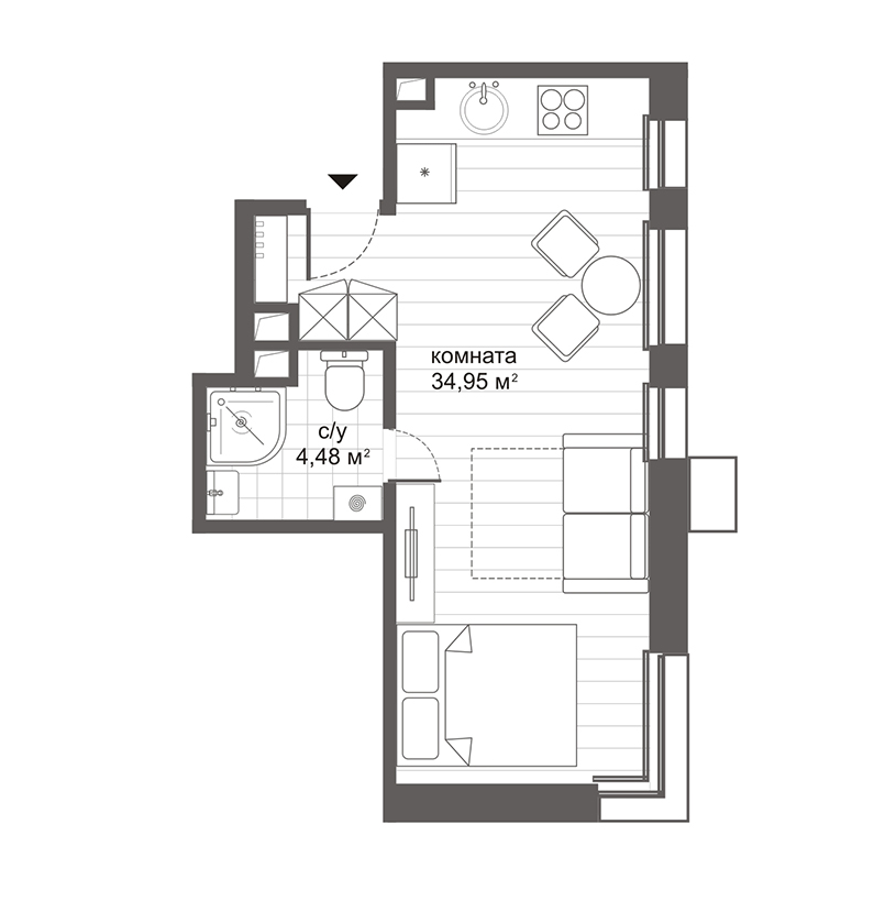 Планировка — Ситимикс Новокосино, Студия, 35 м²