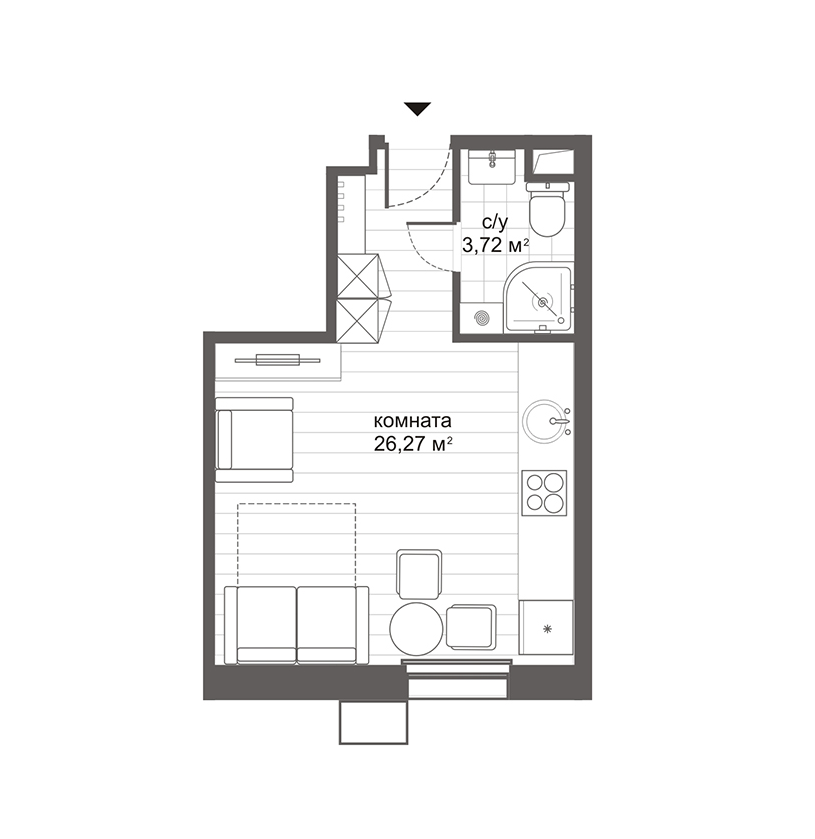 Планировка — Ситимикс Новокосино, Студия, 30 м²