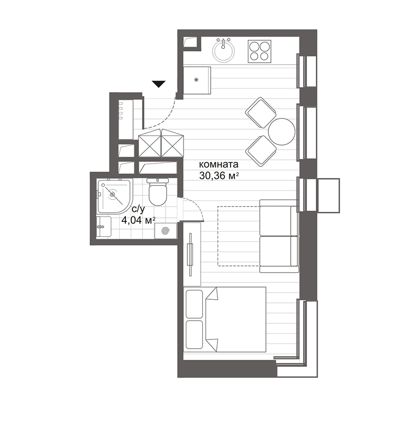 Планировка — Ситимикс Новокосино, Студия, 34 м²
