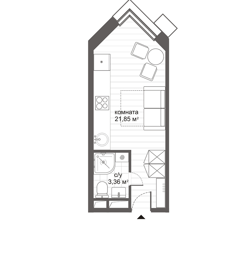 Планировка — Ситимикс Новокосино, Студия, 25 м²