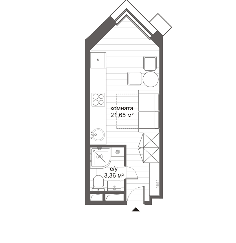 Планировка — Ситимикс Новокосино, Студия, 25 м²