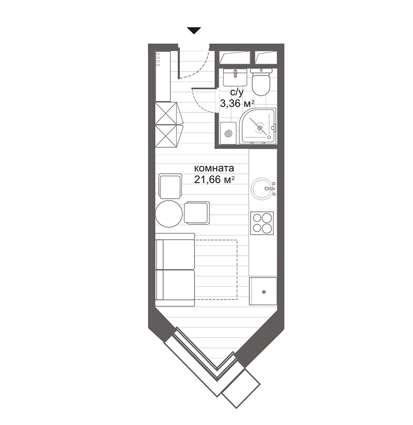 Планировка — Ситимикс Новокосино, Студия, 25 м²
