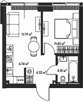 Планировка — Джойс, 2-комн., 36 м²