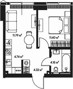Планировка — Джойс, 2-комн., 36 м²