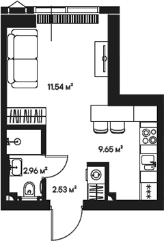 Планировка — Джойс, Студия, 27 м²