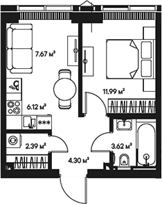 Планировка — Джойс, 2-комн., 36 м²