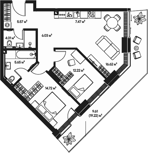Планировка — Джойс, 3-комн., 72 м²
