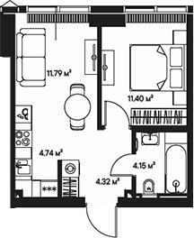 Планировка — Джойс, 2-комн., 36 м²