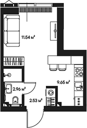 Планировка — Джойс, Студия, 27 м²