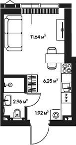 Планировка — Джойс, Студия, 23 м²