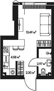 Планировка — Джойс, Студия, 23 м²