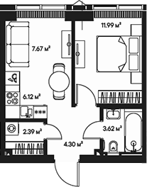 Планировка — Джойс, 2-комн., 36 м²