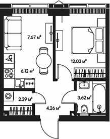 Планировка — Джойс, 2-комн., 36 м²