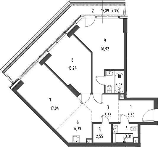 Планировка — Джойс, 3-комн., 75 м²