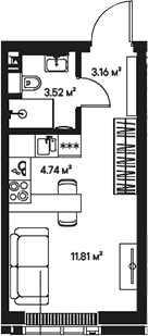 Планировка — Джойс, Студия, 23 м²