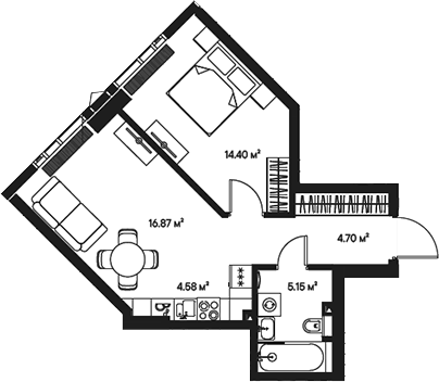 Планировка — Джойс, 2-комн., 46 м²