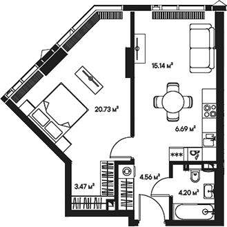 Планировка — Джойс, 2-комн., 55 м²