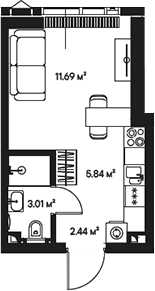 Планировка — Джойс, Студия, 23 м²