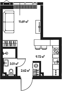 Планировка — Джойс, Студия, 27 м²