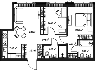 Планировка — Джойс, 3-комн., 61 м²