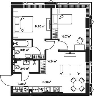 Планировка — Джойс, 3-комн., 63 м²
