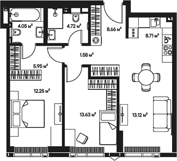 Планировка — Джойс, 3-комн., 73 м²
