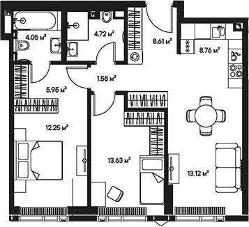 Планировка — Джойс, 3-комн., 73 м²
