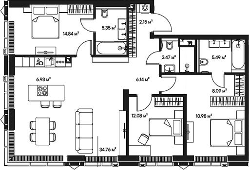 Планировка — Джойс, 4-комн., 110 м²