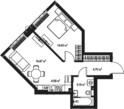 Планировка — Джойс, 2-комн., 46 м²