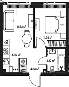 Планировка — Джойс, 2-комн., 37 м²