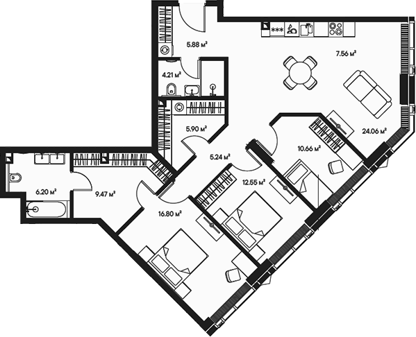 Планировка — Джойс, 4-комн., 109 м²