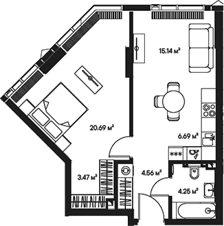 Планировка — Джойс, 2-комн., 55 м²