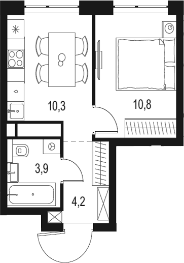 Планировка — Левел Мичуринский, 1-комн., 29 м²
