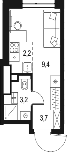 Планировка — Левел Мичуринский, Студия, 19 м²