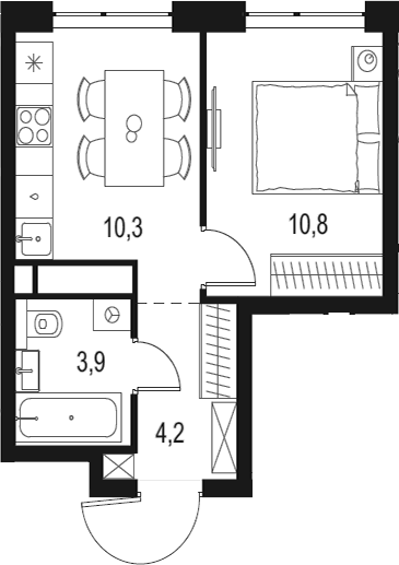 Планировка — Левел Мичуринский, 1-комн., 29 м²