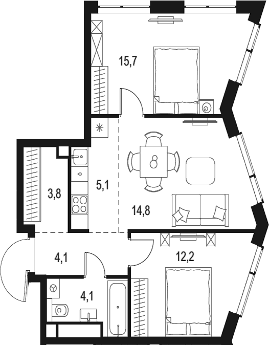 Планировка — Левел Мичуринский, 3-комн., 60 м²