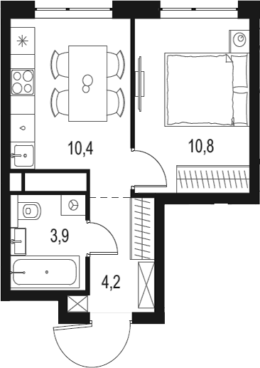 Планировка — Левел Мичуринский, 1-комн., 29 м²