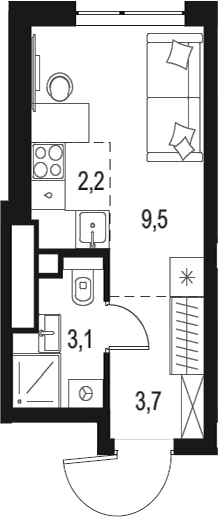 Планировка — Левел Мичуринский, Студия, 19 м²