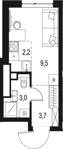 Планировка — Левел Мичуринский, Студия, 18 м²
