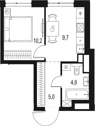 Планировка — Левел Мичуринский, 1-комн., 30 м²