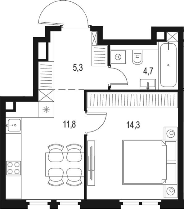 Планировка — Левел Нижегородская, 1-комн., 36 м²