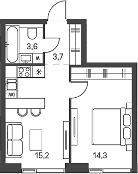 Планировка — Moments, 2-комн., 37 м²