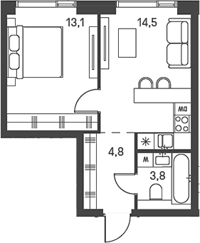 Планировка — Moments, 2-комн., 36 м²