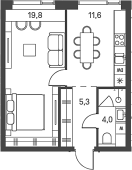 Планировка — Moments, 2-комн., 41 м²