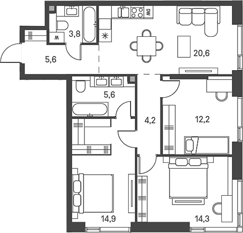 Планировка — Moments, 4-комн., 81 м²