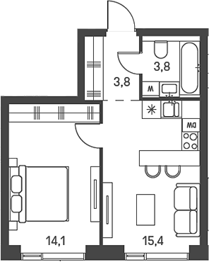 Планировка — Moments, 2-комн., 37 м²