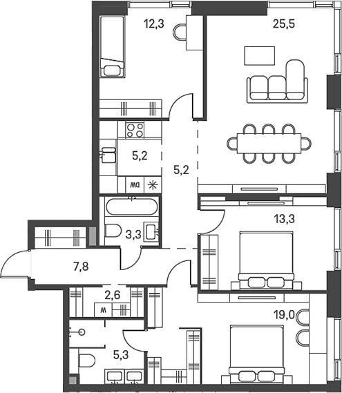 Планировка — Moments, 4-комн., 100 м²