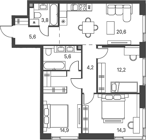 Планировка — Moments, 4-комн., 81 м²