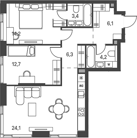 Планировка — Moments, 3-комн., 71 м²
